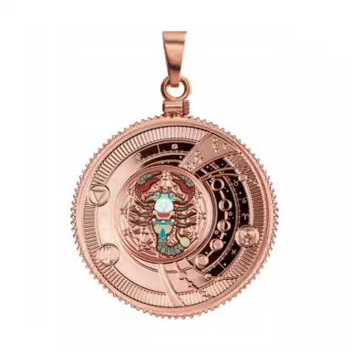 Серебряная монета-кулон с покрытием розовым золотом "Scorpion", 500 франков