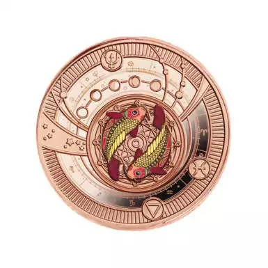 Серебряная монета-кулон с покрытием розовым золотом "Pisces", 500 франков