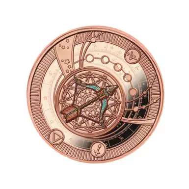 Серебряная монета-кулон с покрытием розовым золотом "Sagittarius", 500 франков