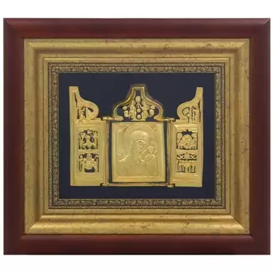 Позолоченная икона Богоматери Казанской с миниатюрами
