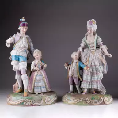 Антикварні порцелянові статуетки "Сім'я на прогулянці" (парні), Франція, друга половина 19 століття