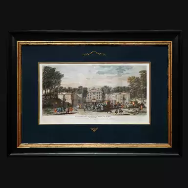 Оригінальна гравюра «Різноманітні види на Шато Рояль де Марлі поблизу Версаля, зроблені з головного входу» Жака Ріго, XVIII століття