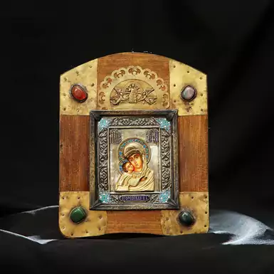 Icon of the Igor Mother of God in a silver frame and cold enamels of the late XX century