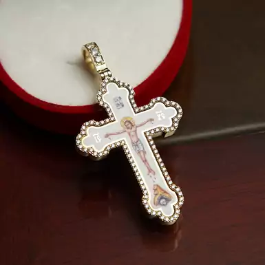Расписной крест с золотом и бриллиантами (в красном футляре)