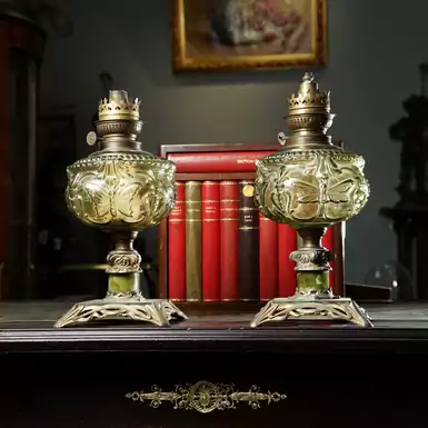 A pair of antique kerosene lamps from the late 19th century, France