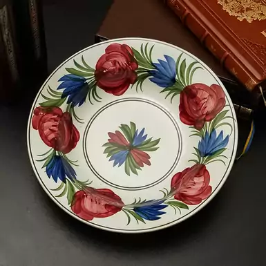 Фаянсовая тарелка "Цветы" в единственном экземпляре, ручная работа, Польша, Влоцлавек, конец ХІХ века