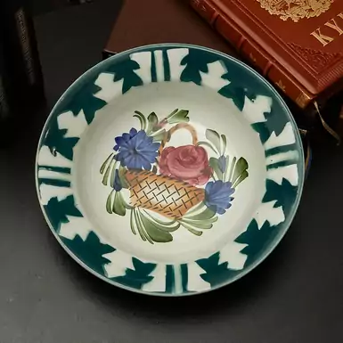 Faience plate "Bouquet" in a single copy, handmade, Western Ukraine, 1960-1970