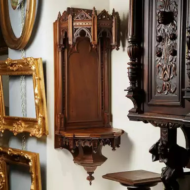 antique shelf under the statue "Gothic", late 19th century, Europe