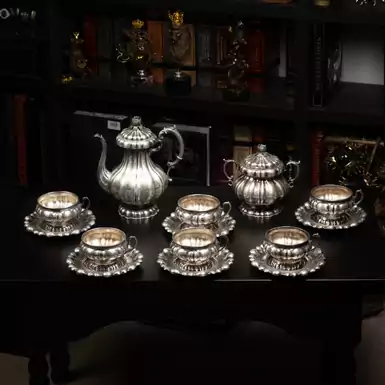 Чайный серебряный набор "Antiques" (14 предметов), 19 век, Западная Европа