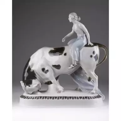 Антикварна порцелянова статуетка "Європа на бику" від Plaue Porcelain Manufactory, 1920-1930 рр.