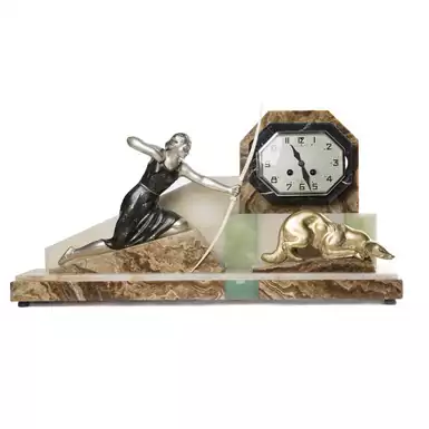 Раритетний скульптурний годинник "На полюванні з собакою" епохи Art Deco, 1920-1930 гг.