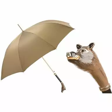 Umbrella with brass handle in the shape of a boar's head from Pasotti