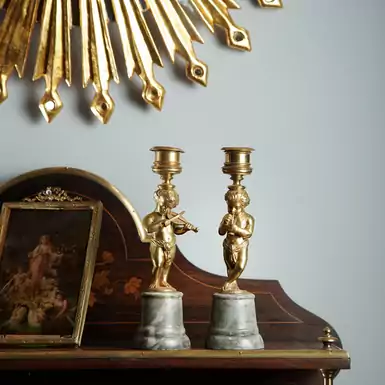 Комплект антикварних свічників із бронзи (2 шт.), кінець 19-го століття, Італія