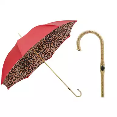 Красный зонт с леопардовым принтом от Pasotti