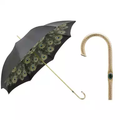 Black umbrella with inner peacock by Pasotti