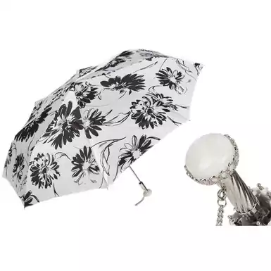 Женский черно-белый зонт с цветами от Pasotti