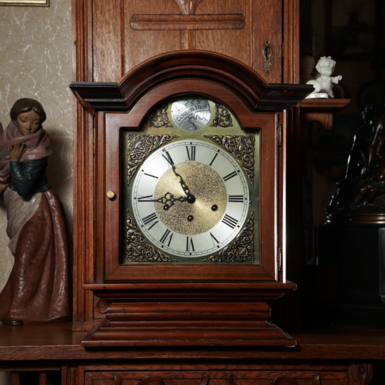 Wooden fireplace clock with brass dial "Silverex" the end of the 20th century