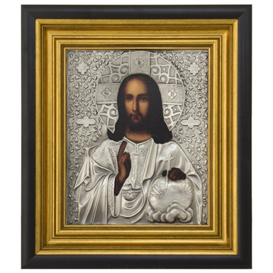 Православная икона "Спас Вседержитель" с посеребрением