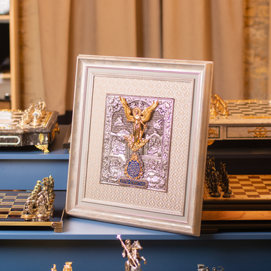 Ікона Янгола Охоронця із золотом та сріблом в деревʼяному багеті