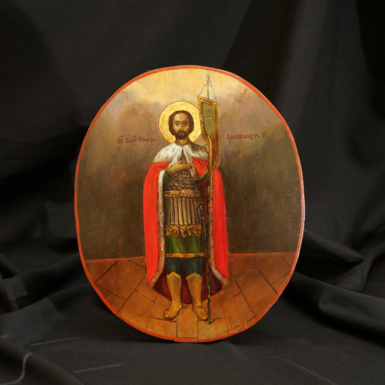 Икона Святого Князя Александра Невского второй половины 19 века в золотом венце