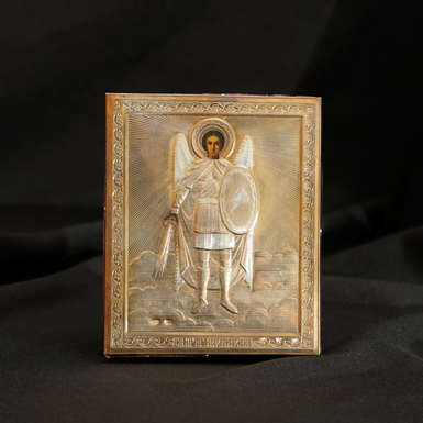 Icon of the Archangel Michael in a silver setting of the last quarter of the 19th century