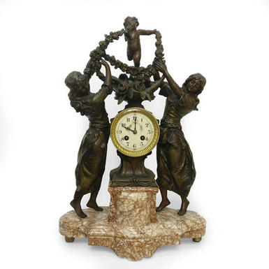 Раритетные каминные часы «Амур и две грации»