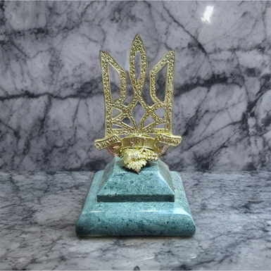 Авторська статуетка Герб України Тризуб із позолотою на мармуровій підставці