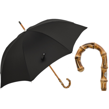 Чорна парасолька з бамбуковою ручкою від Pasotti