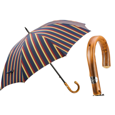 Большой полосатый зонт с ручкой из каштана от Pasotti