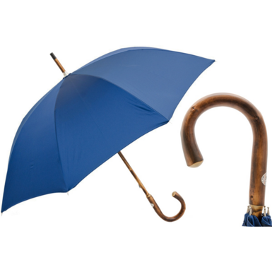 Синий зонт с ручкой из каштана от Pasotti