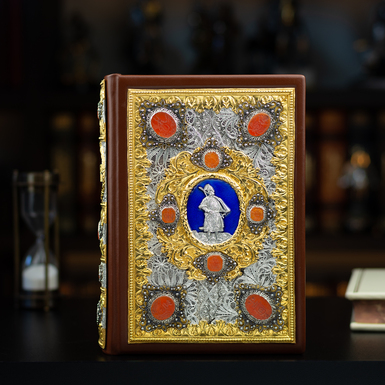 Подарочная книга в кожаном переплете "Казацкая Украина", золото, серебро, эмали, камни (на украинском языке)