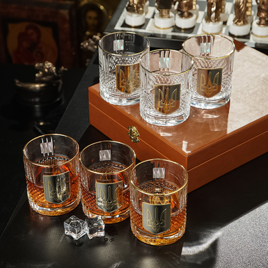 Набор для виски "Тризуб" латунь пандора с позолотой и посеребрением (6 бокалов) от BIANCANEVE