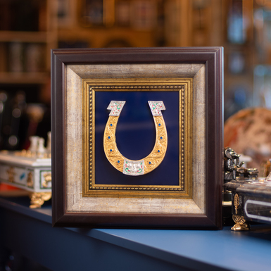 Exclusive gift "Horseshoe for good luck" (blue background), with Swarovski stones