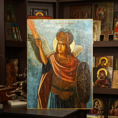 Antique icon of the Archangel Michael, third quarter of the 19th century, Central Ukraine (Cherkaschyna)