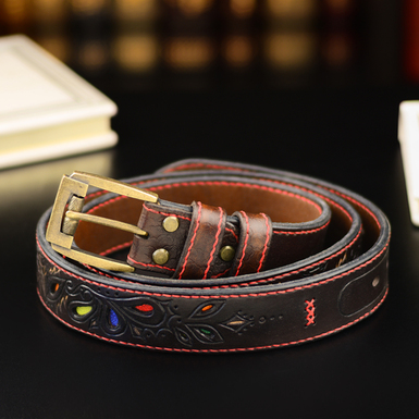 Handmade viking leather belt «Redwood»