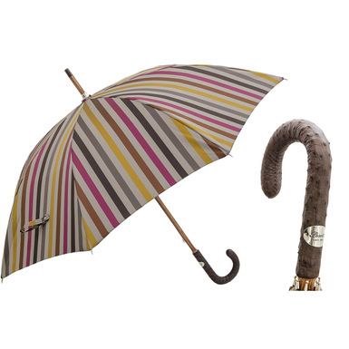 Полосатый зонт с ручкой из кожи страуса от Pasotti 