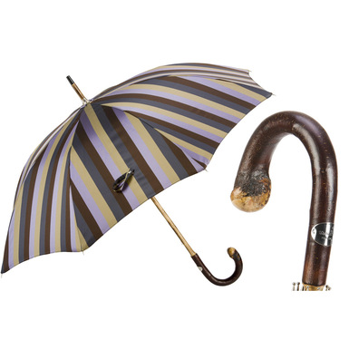 Striped chestnut wood handle umbrella by Pasotti