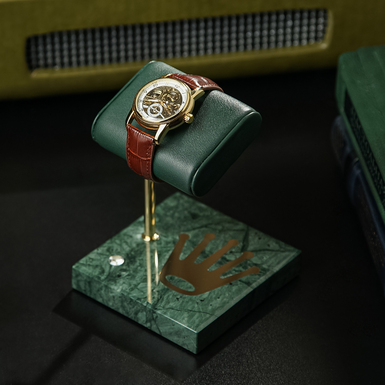 "Green Rolex" watch stand with marble base by Michel Maloch