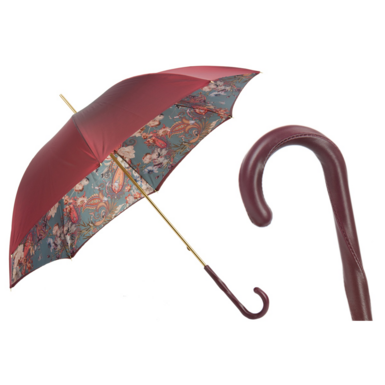 Женский зонт-трость "Burgundy" с кожаной ручкой от Pasotti