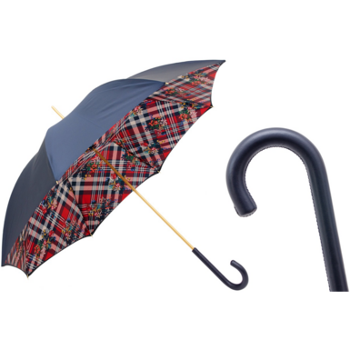 Umbrella cane "Classic Navy" with leather handle by Pasotti