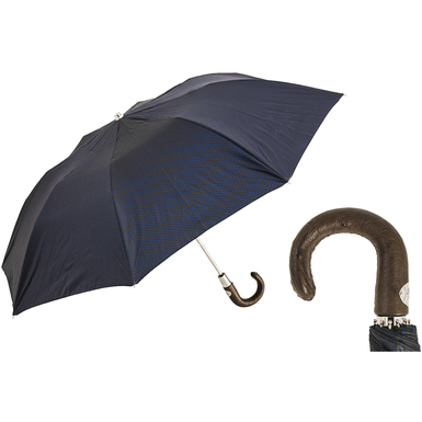 Brown and Blue Ostrich Handle Folding Umbrella by Pasotti