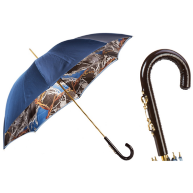 Women's umbrella cane "Blue passion" with leather handle from Pasotti