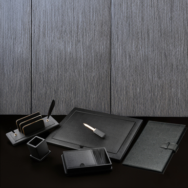 Set of handmade leather notebook "Deal" and desk set "Black leather" by Renzo Romagnoli