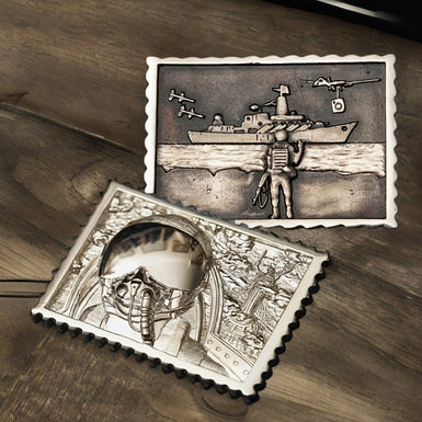 Комплект из серебряных марок «Русский корабль» и «Призрак Киева»
