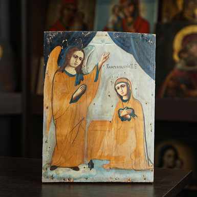 Ukrainian folk icon - Annunciation. Late 19th - early 20th century. Central Dnieper (without restoration)