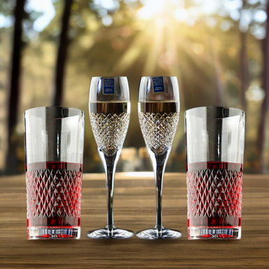 Комплект из хрустальных бокалов для шампанского «Victoria» и высоких стаканов "Fiora" от Royal Buckingham, Великобритания