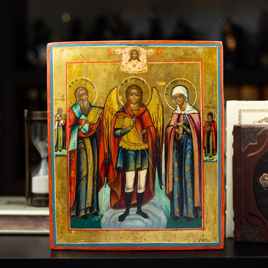 Ікона Святий Архангел Михаїл, Свята Параскева та Сімеон, середина 19 століття, Центральна Україна