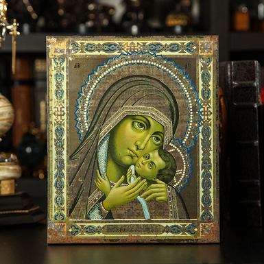 Antique Zhako icon of Korsun Mother of God without restoration of the end of the 19th century
