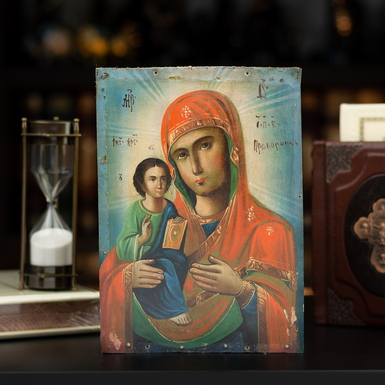 Ікона Божої Матері Праворучниці кінця 19–початку 20 століття, Центральна Наддніпрянщина (без реставрації)