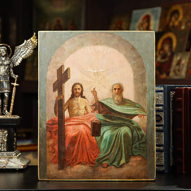 Старинная икона Святой Троицы 19 века